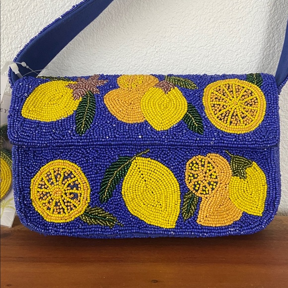 Viral America & Beyond beaded lemon bag w/ earring set Europe travel spring NWT - Picture 2 of 16